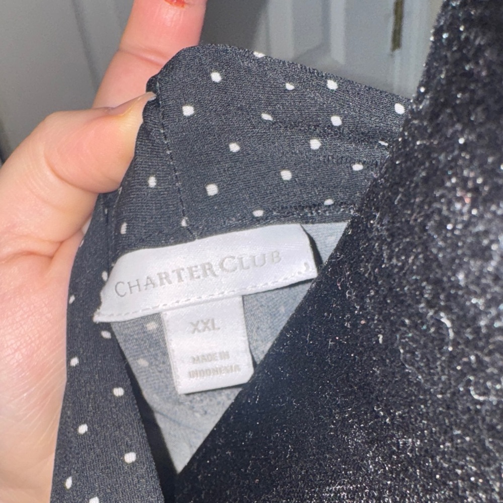 Charter Club Black and White Polka Dot Blouse - Picture 2 of 9